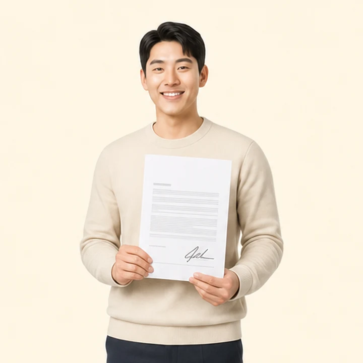 무직자 기아 스포티지 장기렌트카 서면 견적서를 들고 있는 고객